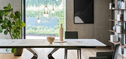tavolo allungabile di design in una sala da pranzo luminosa